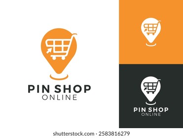 shopping cart with pin logo. online shop location technology icon vector design