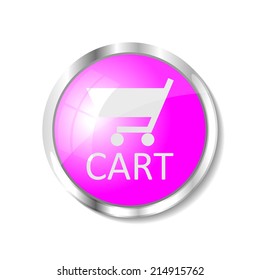 Shopping cart pink  button or icon vector illustration