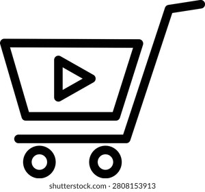 Shopping cart with play button outline shoppingcart black white