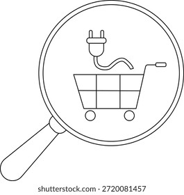 Um carrinho de compras com um plugue acima dele dentro de uma lupa