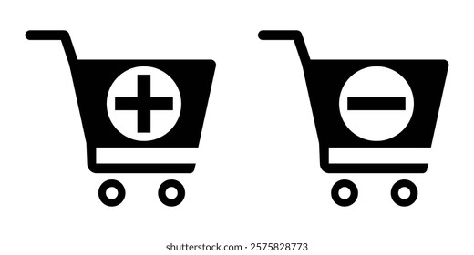 Shopping cart plus minus icon set vector Illustration