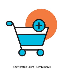 shopping cart with pluss symbol line and fill style icon vector illustration design