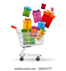 Carro de compra con caja de venta masiva Ilustración de vectores de banner