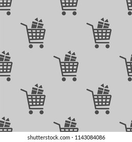 shopping cart with present simple icon illustration vector, for web and mobile design seamless pattern