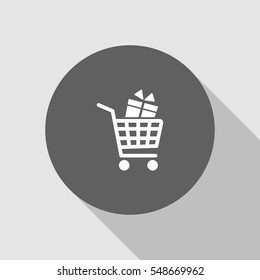 shopping cart with present simple icon illustration vector, for web and mobile design