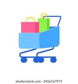 shopping cart with price tags for shopping and digital marketing ideas. shopping bag buy sell discount  vector icon illustration