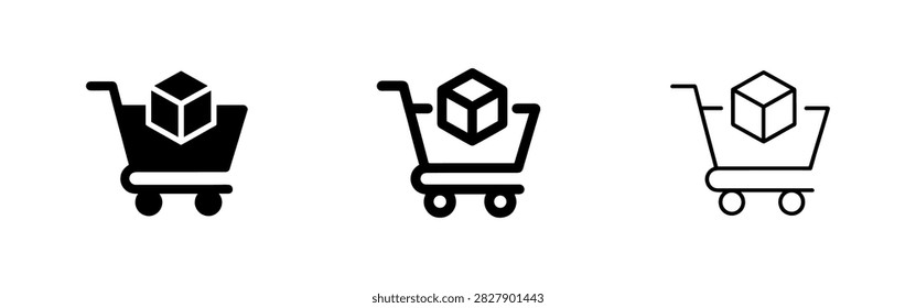 Shopping Cart with Product Cube Icon Set for E-commerce, Retail, and Online Sales