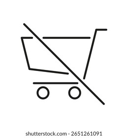 Shopping Cart With Prohibition Line Icon. No Shopping, Purchase Restriction, Or Cart Ban Outline Symbol. E-Commerce Limitations. Editable Stroke. Isolated Vector Illustration.