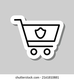 Shopping cart, protection simple icon vector. Flat design. Sticker with shadow on gray background.ai