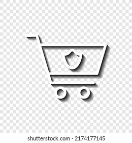Shopping cart, protection simple icon vector. Flat design. White with shadow on transparent grid.ai
