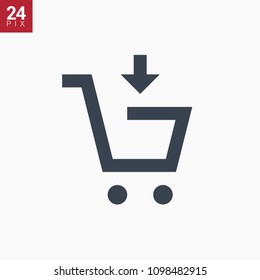 shopping cart with put down line vector minimalistic icon