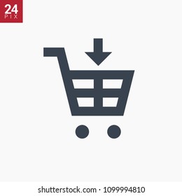 shopping cart with put down line vector minimalistic icon