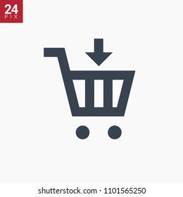 shopping cart with put down line vector minimalistic icon