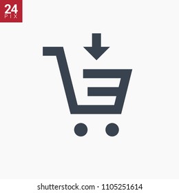 shopping cart with put down line vector minimalistic icon