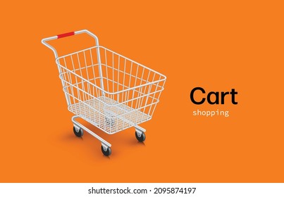 Shopping cart put on an orange background for shopping promotion sale concept design,vector 3d virtual isolated for advertising design