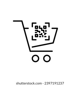 Shopping cart and qr code. Pixel perfect, editable stroke