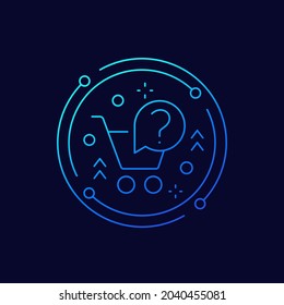 shopping cart and question mark line icon, vector