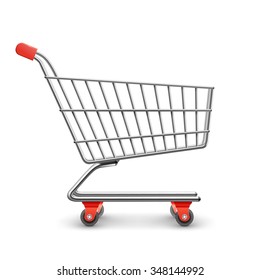 Shopping cart realistic decorative icon isolated on white background vector illustration