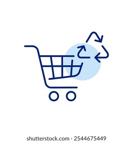 Shopping cart and recycling symbol. Green living, responsible shopping. Pixel perfect, editable stroke icon