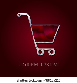 Shopping Cart Red Crystal Ruby with Silver Precious Jewel Icon / Logo Design
