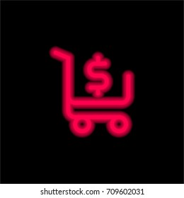 Shopping cart red glowing neon ui ux icon. Glowing sign logo vector