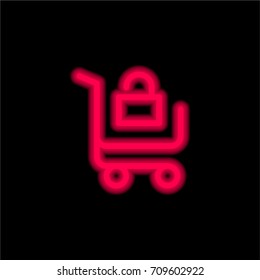 Shopping cart red glowing neon ui ux icon. Glowing sign logo vector