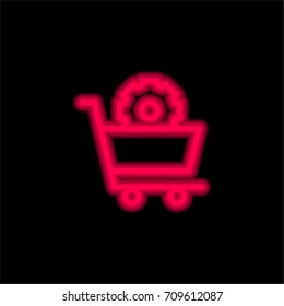 Shopping cart red glowing neon ui ux icon. Glowing sign logo vector