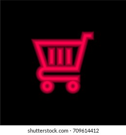 Shopping cart red glowing neon ui ux icon. Glowing sign logo vector