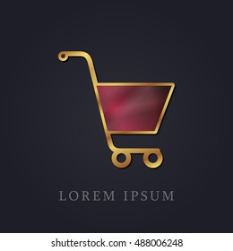 Shopping Cart Red Ruby with Golden Frame Precious Jewellery Icon / Logo Design