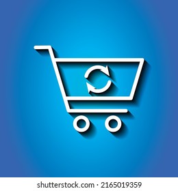 Shopping cart, refresh, loading simple icon vector. Flat design. White icon with shadow on blue background.ai