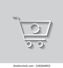 Shopping cart, refresh, loading simple icon vector. Flat design. Paper style with shadow. Gray background.ai