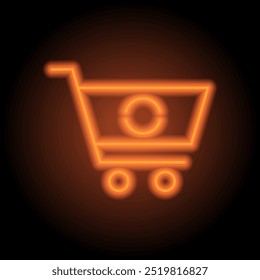 Carrinho de compras, atualizar, carregando ícone simples vetor. Design plano. Néon laranja no fundo preto.ai