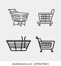 Shopping cart related icons: thin vector icon set, black and white kit