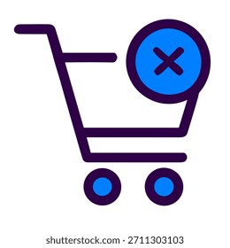 Icono de eliminación de Carrito de compras. Una Ilustración vectorial lineal de eliminación de Carrito de compras aislado sobre fondo blanco.