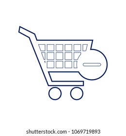 Shopping Cart with Remove sign. Vector. Flat style black icon on white.