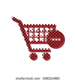 Shopping Cart with Remove sign. Vector. Brown icon with shifted black circle pattern as duplicate at white background. Isolated.