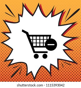 Shopping Cart with Remove sign. Vector. Comics style icon on pop-art background.