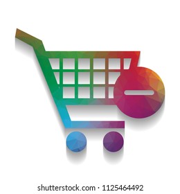 Shopping Cart with Remove sign. Vector. Colorful icon with bright texture of mosaic with soft shadow on white background. Isolated.