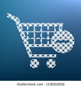 Shopping Cart with Remove sign. Vector. White textured icon at lapis lazuli gradient background.