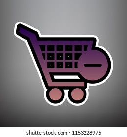 Shopping Cart with Remove sign. Vector. Violet gradient icon with black and white linear edges at gray background.