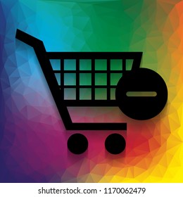 Shopping Cart with Remove sign. Vector. Flat style black icon on white.