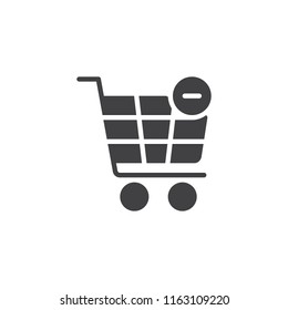 Shopping cart remove vector icon. filled flat sign for mobile concept and web design. Trolley with delete sign simple solid icon. Online shopping symbol, logo illustration. Pixel perfect vector