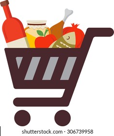 Shopping cart with rosh hashanah traditional food. Jewish holiday. Vector illustration