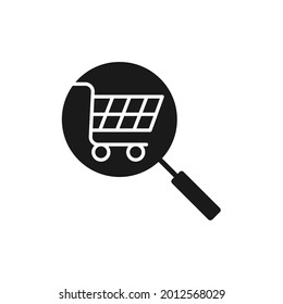 Carro de compra con el icono de búsqueda Diseño vector. Icono de carro de compras con concepto de diseño de búsqueda para comercio electrónico, tienda online y sitio web de mercado, móvil, logotipo, símbolo, botón, signo, interfaz de usuario de la aplicación