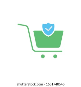 Shopping cart security flat icon vector 