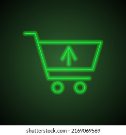 Shopping cart, sell simple icon vector. Flat design. Green neon on black background with green light.ai
