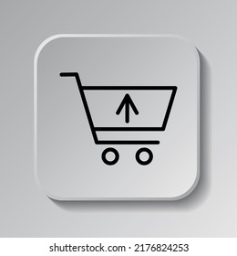 Shopping cart, sell simple icon vector. Flat design. Black icon on square button with shadow. Grey background.ai