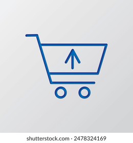 Shopping cart, sell simple icon vector. Flat design. Paper cut design. Cutted blue symbol with shadow. Gray background.ai