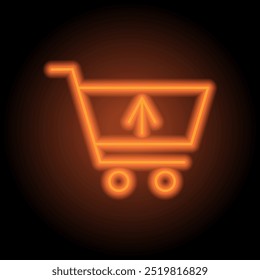 Carrinho de compras, vender ícone simples vetor. Design plano. Néon laranja no fundo preto.ai