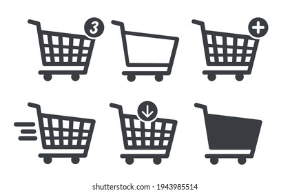 Shopping cart set. Add to shopping cart. Number of items in the shopping cart. Lines icons set.